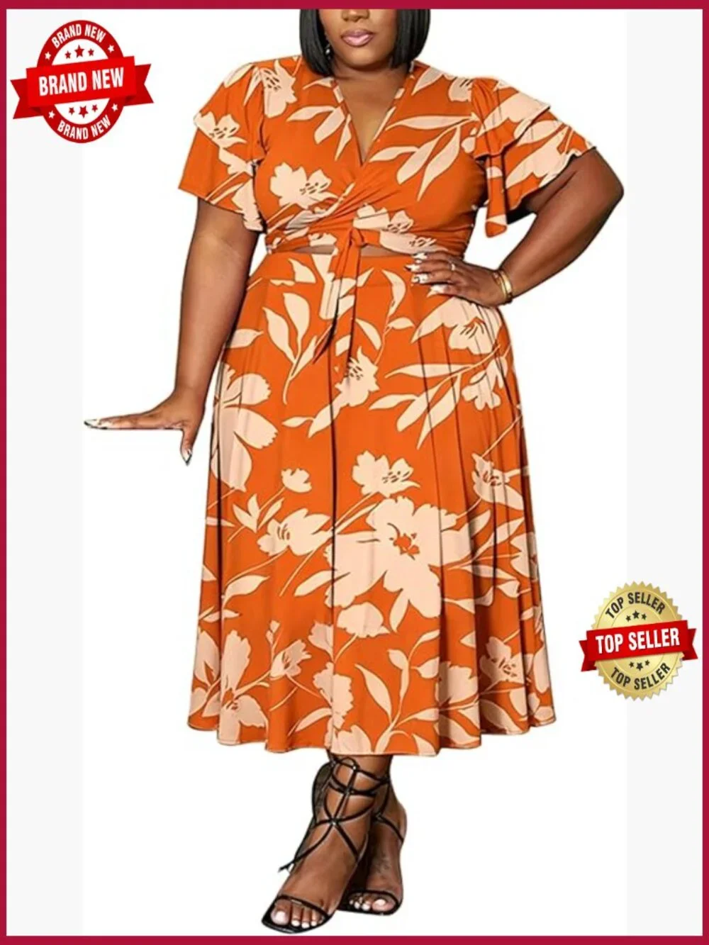 Plus Size 2 Piece Crop Top & Maxi Skirt Set Summer Flowy Matching Outfit